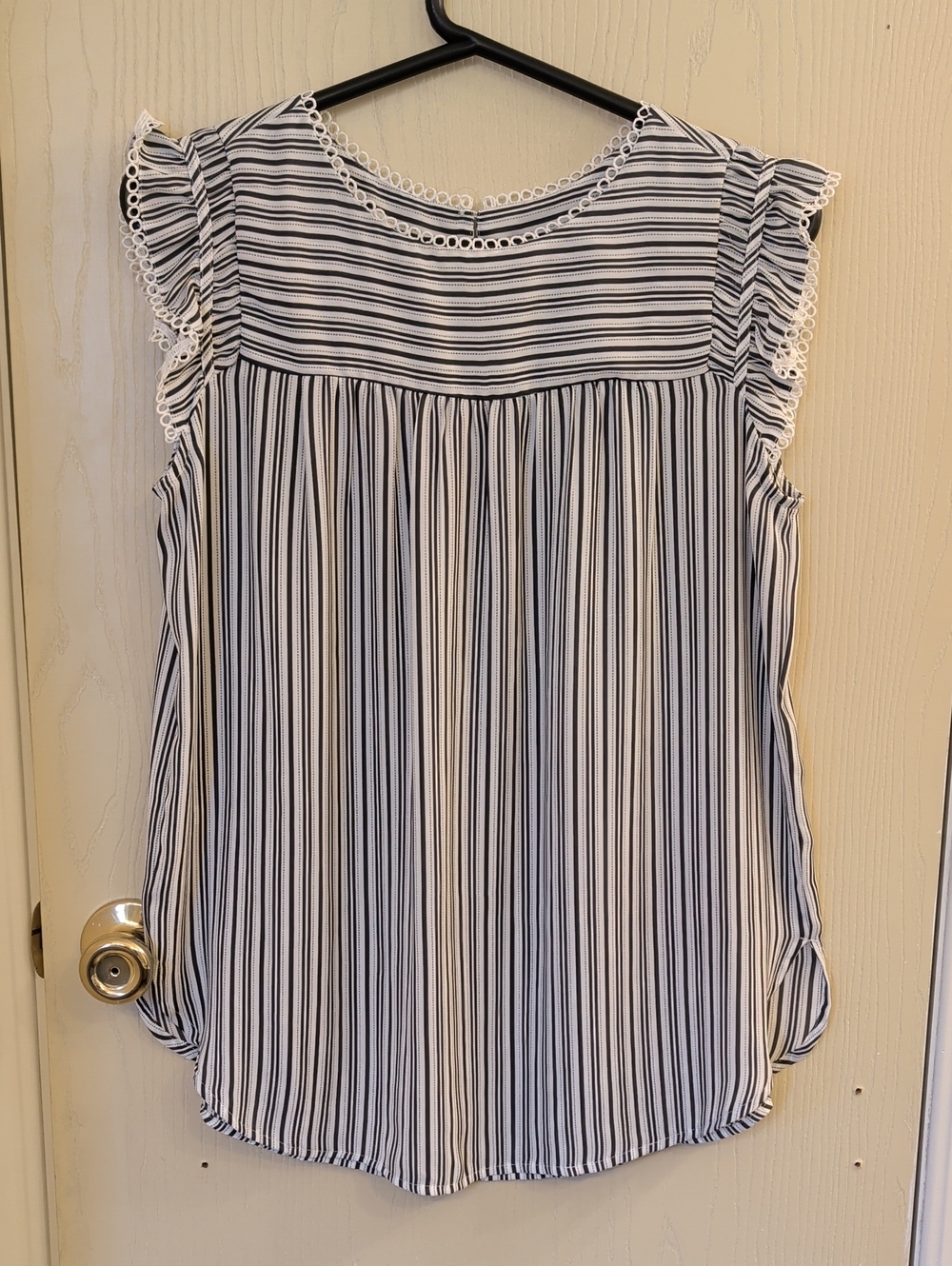 LOFT White & Navy Striped Ruffle Sleeve Top Size S